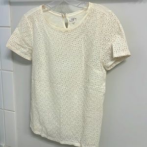 Loft short sleeve eyelet front mixed media top